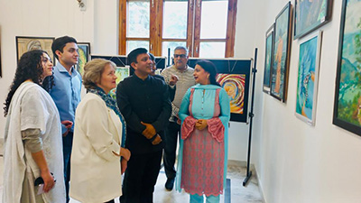 Nakur Khullar, Srgina and Kair at art exhibition at Naggar in Kullu district Himachal 
