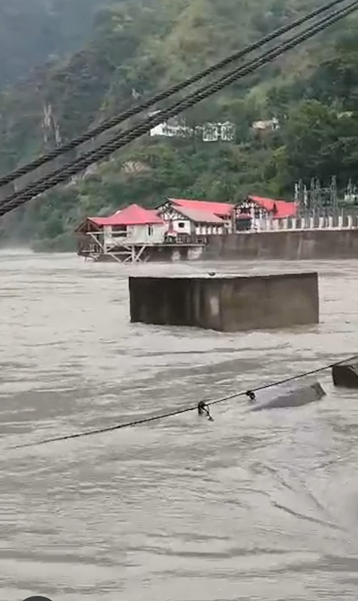 View of Chaba muddy water supply on the Satluj river in Shimla district 