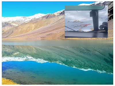 CM helicopter takes survey of tents of tourist at snowcovered  Chandratal Lake in Spiti and view of lake in summer 