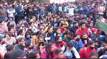 The students protest in Dehradun on Feb 9, 2023