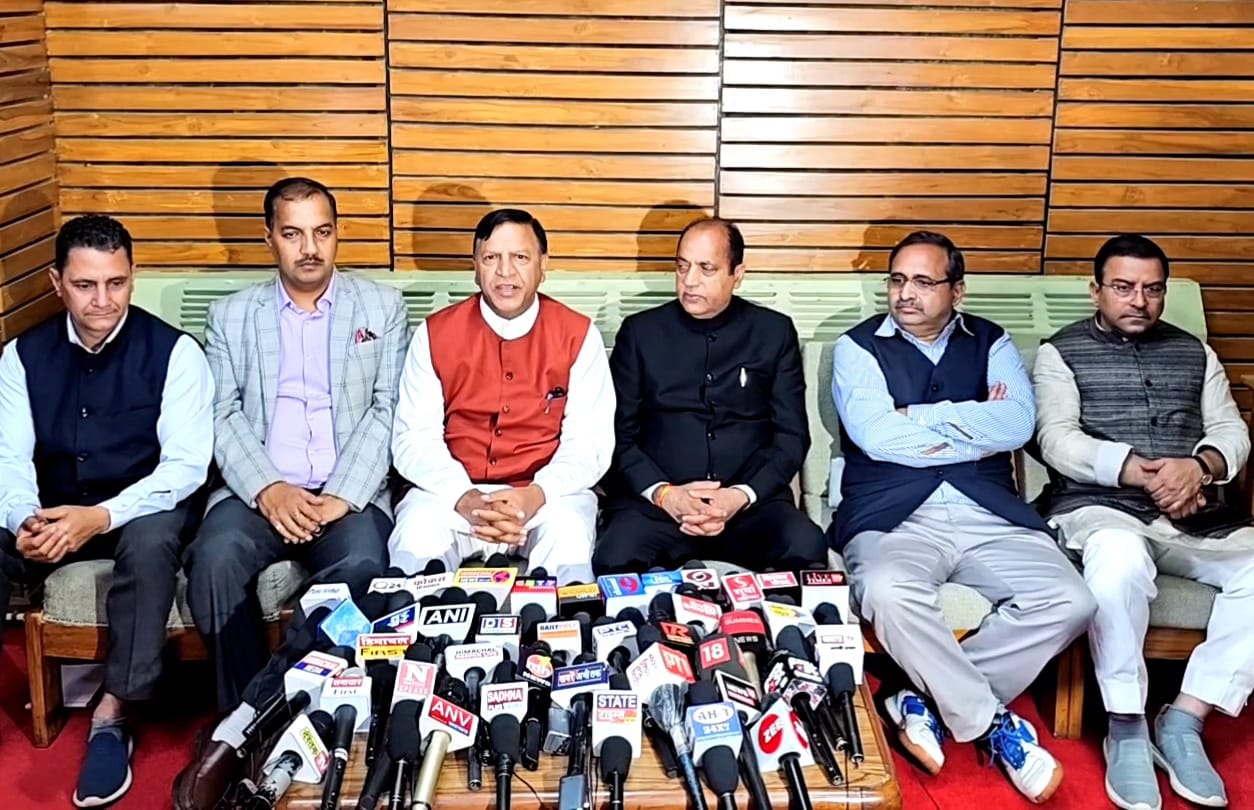 BJPleaders Bindal and JaiRam Thakur in Shimla press conference on Saturday 