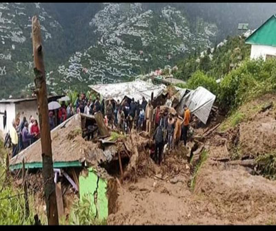 View of Kumarsain Landslide site that killed 3 in Shimla district  