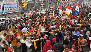 Jaleb procession of Mandi Shivratri in Mandi town heading for Paddal Maidan 