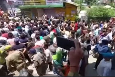 Mob on the march in Purola in Uttarkashi i Uttarakhand 