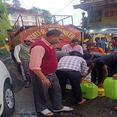 Residents being given water in tankers in Shimla due to Water crisis as floods damage schemes, 