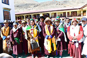 CM Sukhu(middle) with Spitians in Kaza in traditional attire