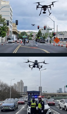 Picture of drones mapping traffic-clogged roads 