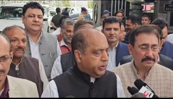 Jairam Thakur at Rajbhawan Talking to Reporters in Shimla 