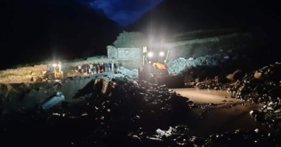 Rescue operation in Kaza at night 