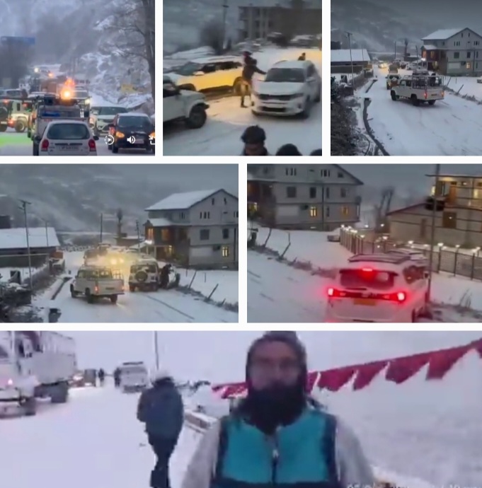 Images of traffic in snow bound Lahaul-Spiti 