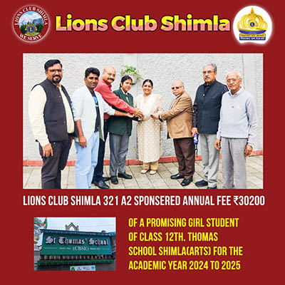 Lions Club Shimla Donates Cheque for St Thomas  School Girl 