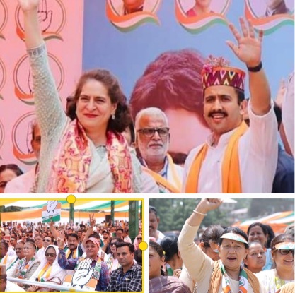 Priyanka Gandhi with Vikramaditya Singh in Kullu rally 