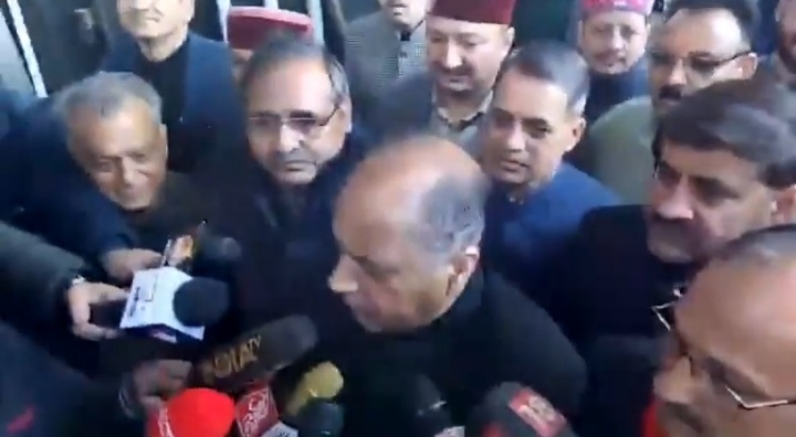 Jai Ram Thakur talking to media inShimla 