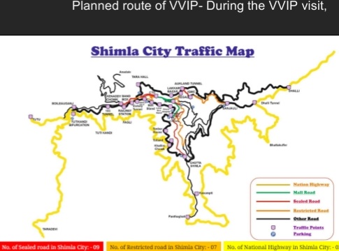 Shimla traffic map during VVIP VISITS 