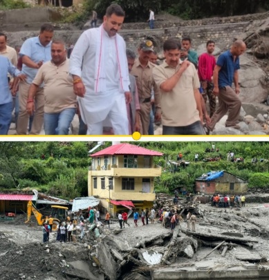 Pwd Minister Vikramaditya Singh  at Bagipul flood site 