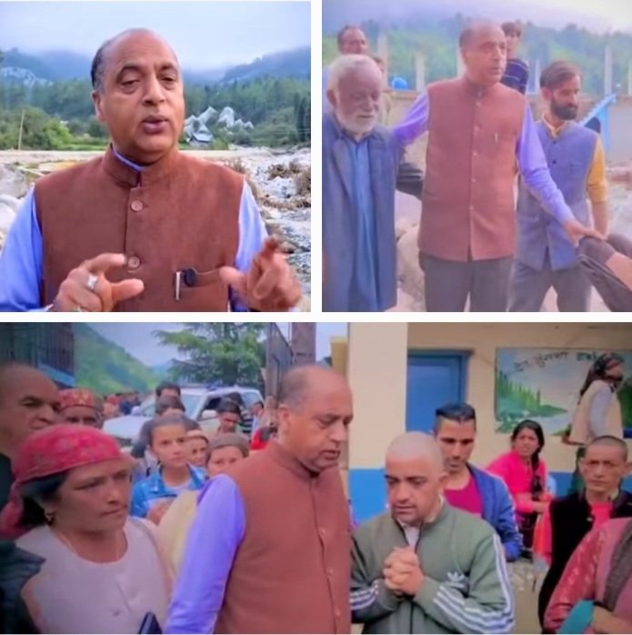 Jairam Thakur meeting floods victims in Seraj 
