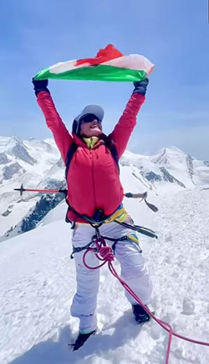 Anchal Thakur, Indian skier from Manali Himachal unfurls Tiranga at Swiss peak on June 17,2022