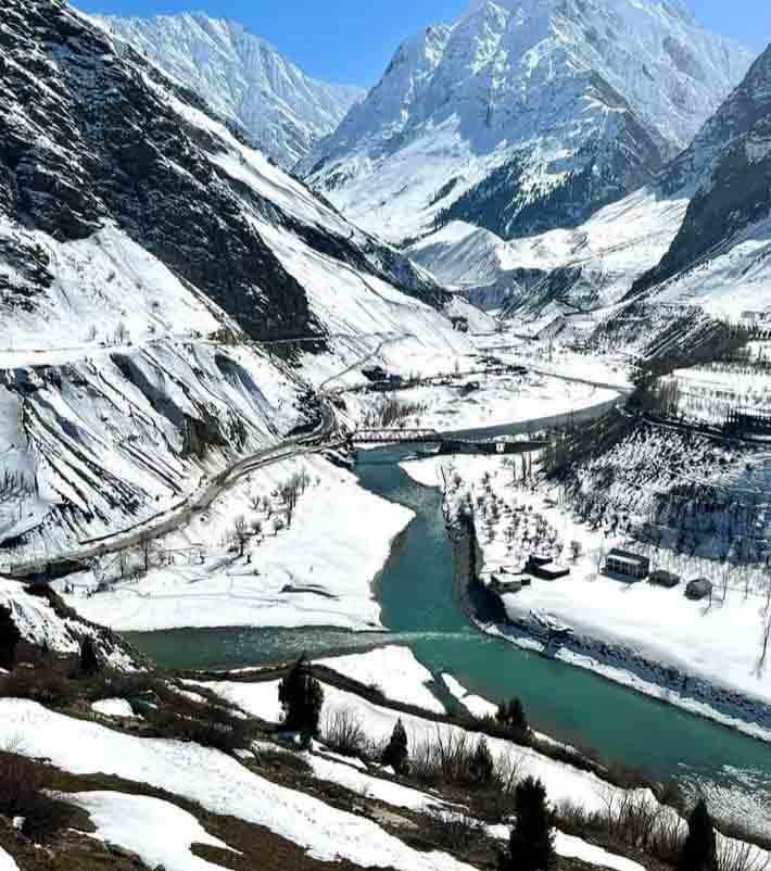 View of Lahaul valley and glaciers in Winter  