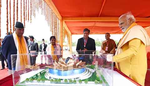 PM Modi of India and PM Of Nepal in Lumbini in Nepal on May 16