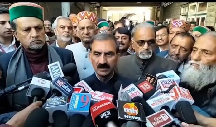 CM Sukhu talking to media on pension in Shimla 