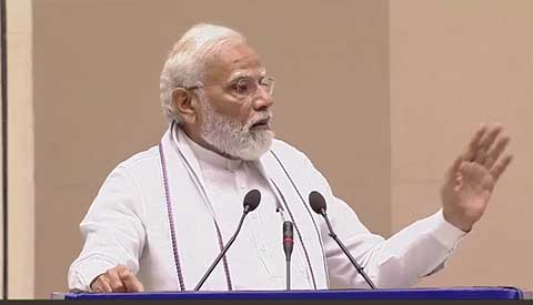 PM Narender Modi addressing Chief Ministers of states in India in Delhi on April 30, 2022