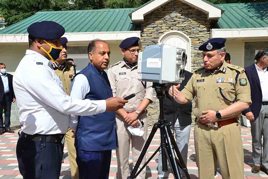 HP DGP Kundu Explains to  CM  Jai Ram Thakur at Launch of Laser Equipment in Shimla, Himachal 