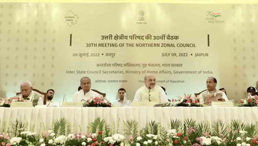 CM Jai Ram Thakur and Home Minister Amit Shah at zonal council meeting in Jaipur on July 9, 2022